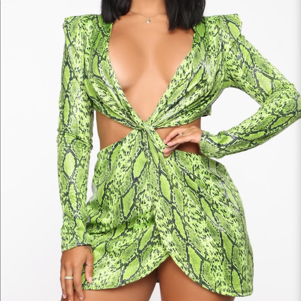Deadly Gossip Snake Knot Mini Dress - Neon Green